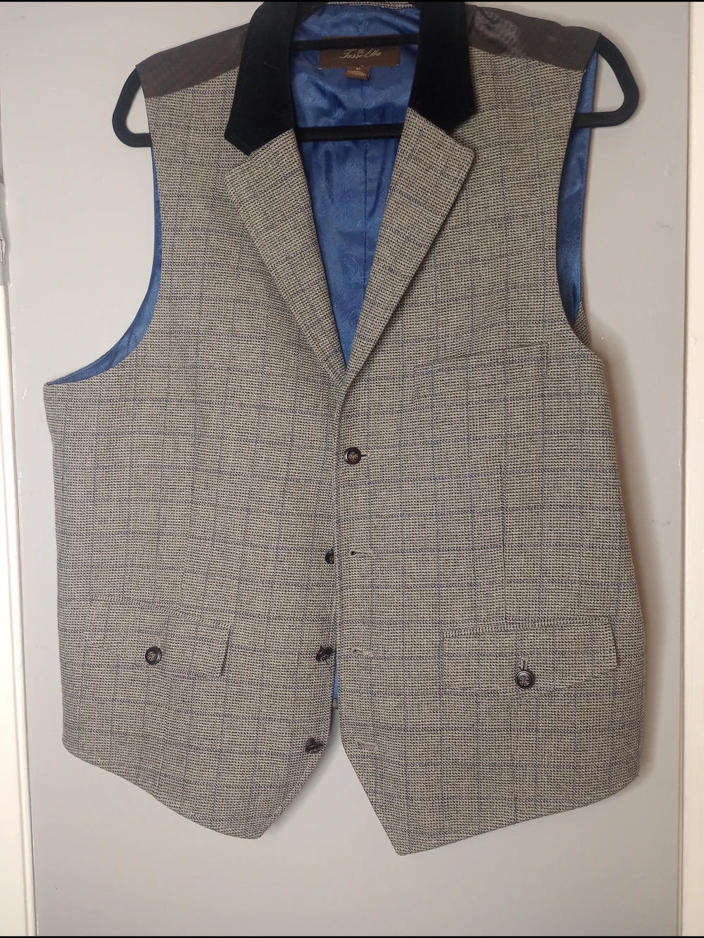 Men's Gray Glen Plaid Vest with Black Velvet Collar